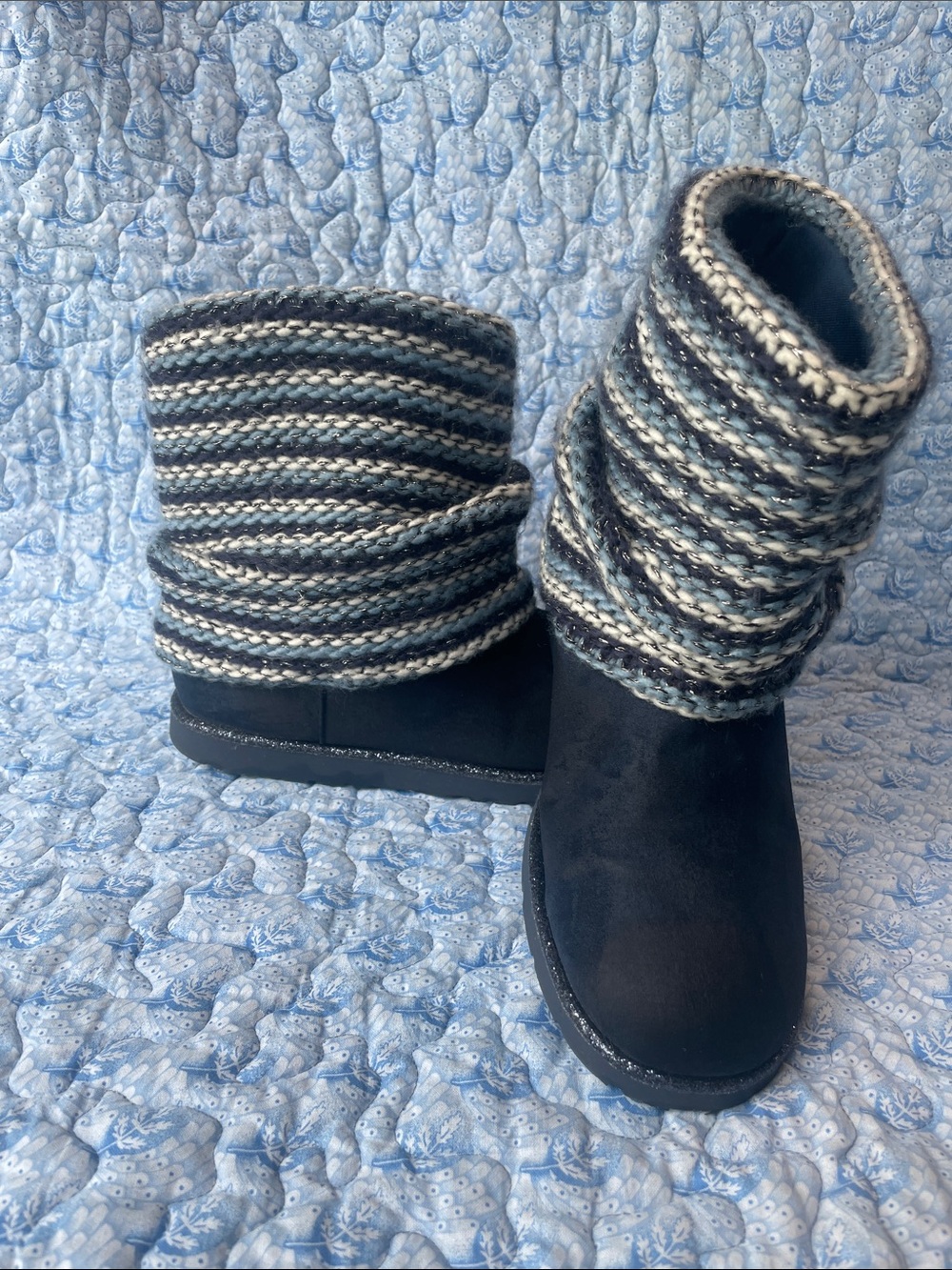 Girls' Navy Boot with Knit Collar